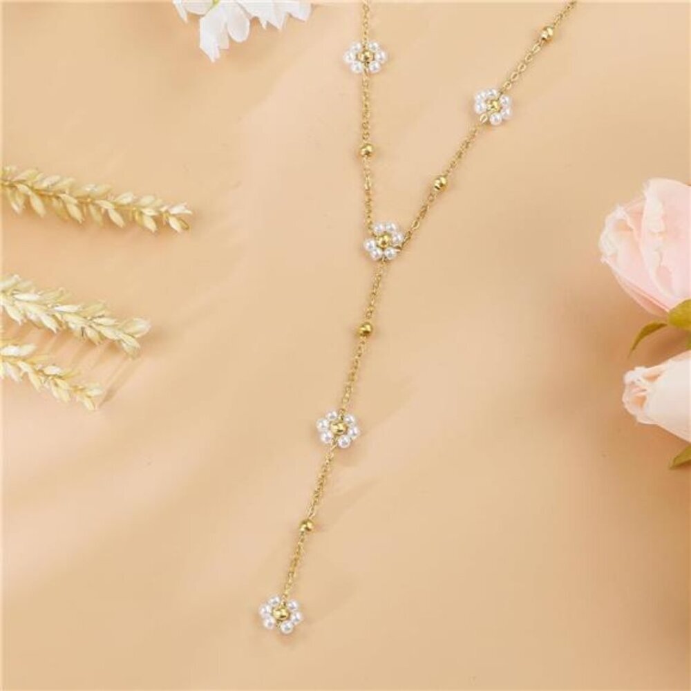 SmileBelle Pearl Necklaces for Women, Daisy Pearl Choker as Y Shaped Pearl - Picture 15 of 16